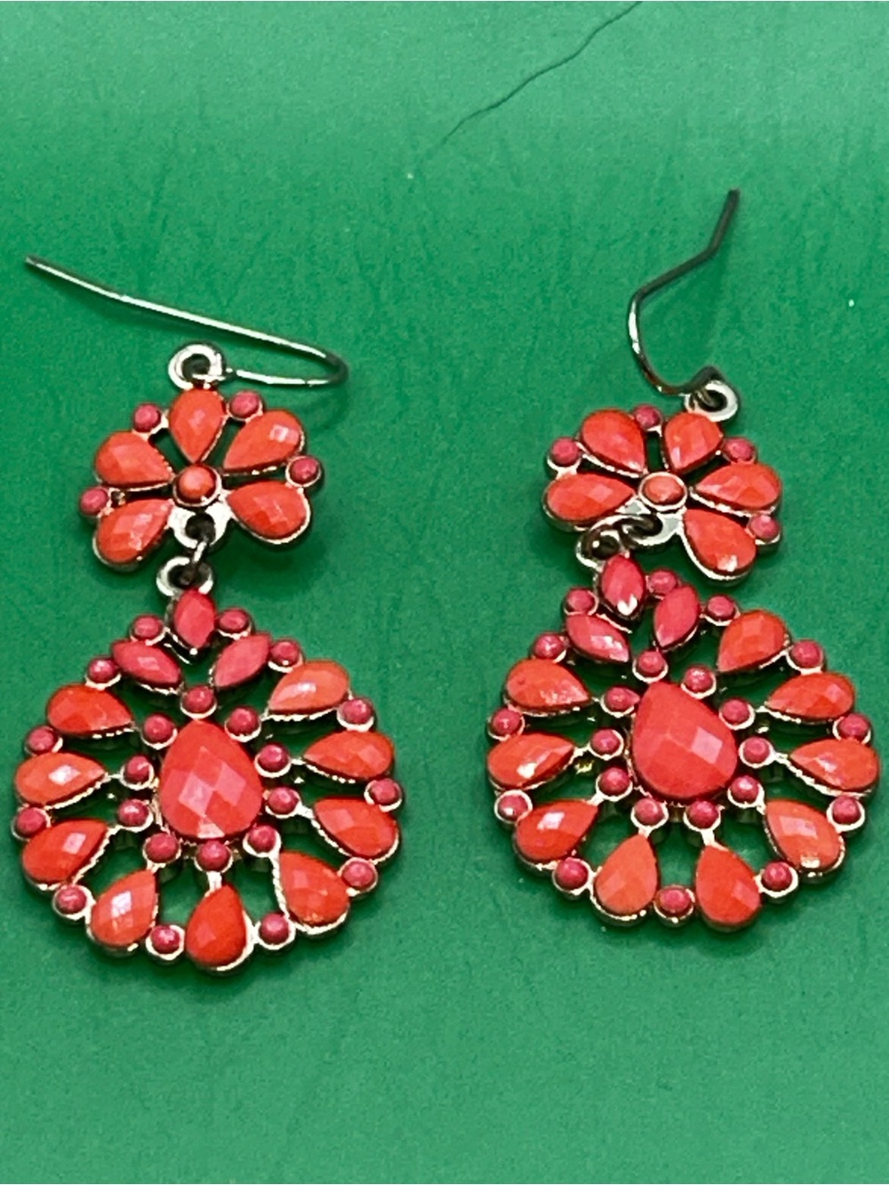 Coral Red Floral Drop Earrings - Women Jewelry